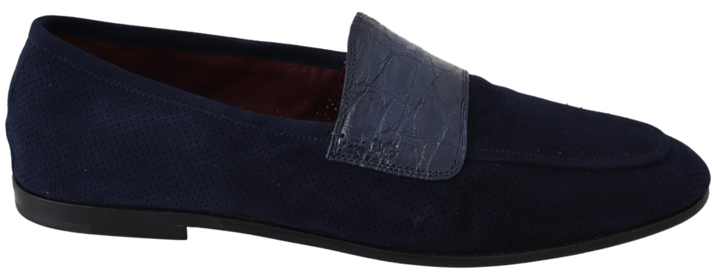 Dolce & Gabbana Elegant Blue Suede Leather Loafers EU39.5 / US6.5