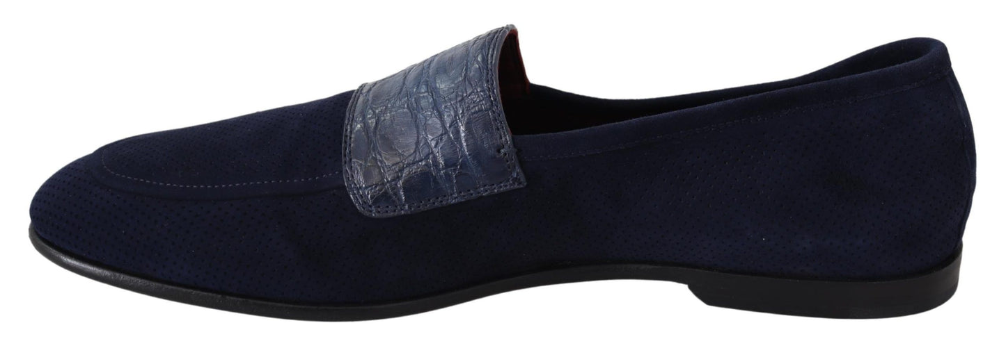 Dolce & Gabbana Elegant Blue Suede Leather Loafers EU39.5 / US6.5