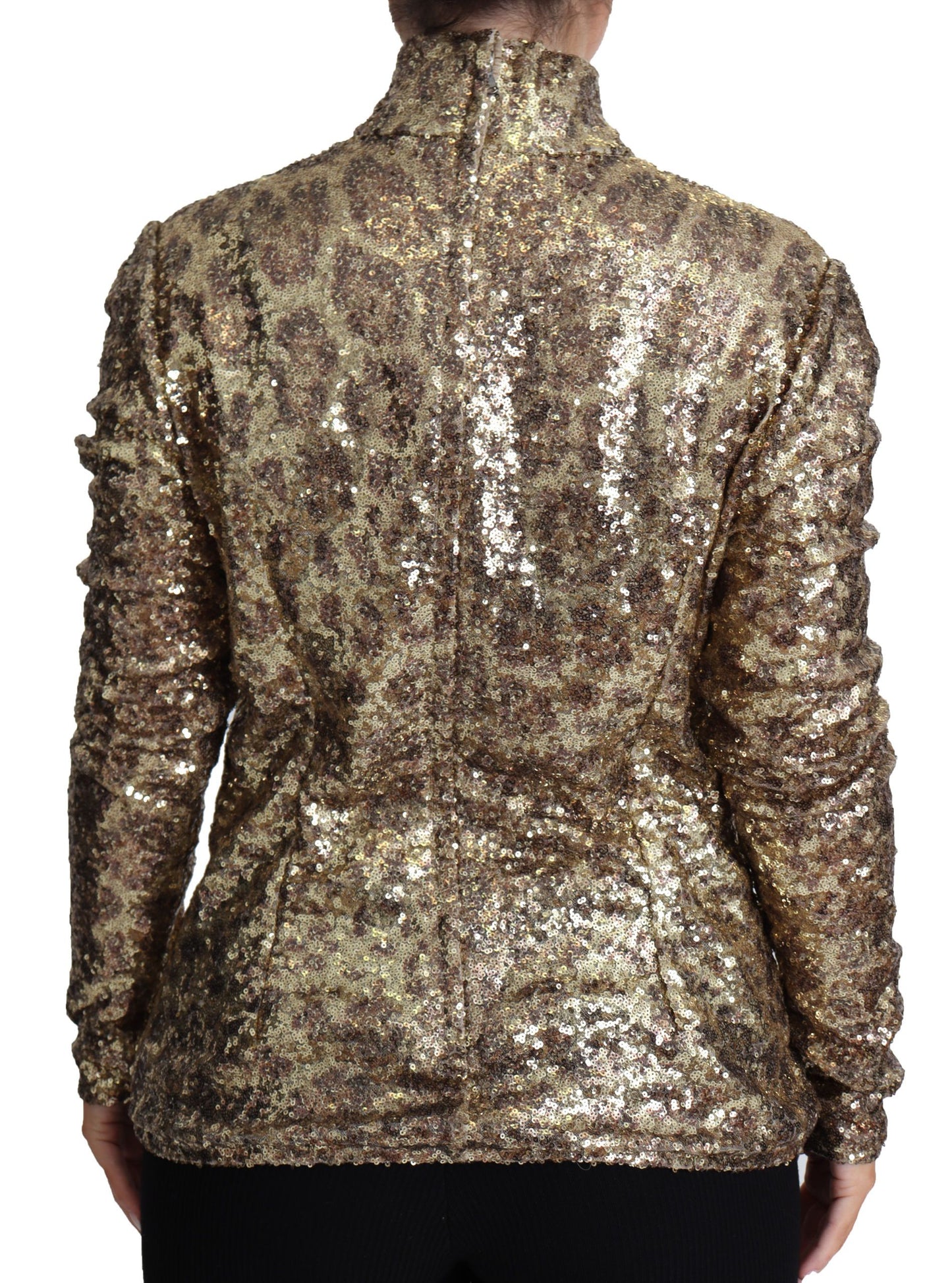 Dolce & Gabbana Sequined Turtleneck Full Zip Sweater in Brown IT46 / XL