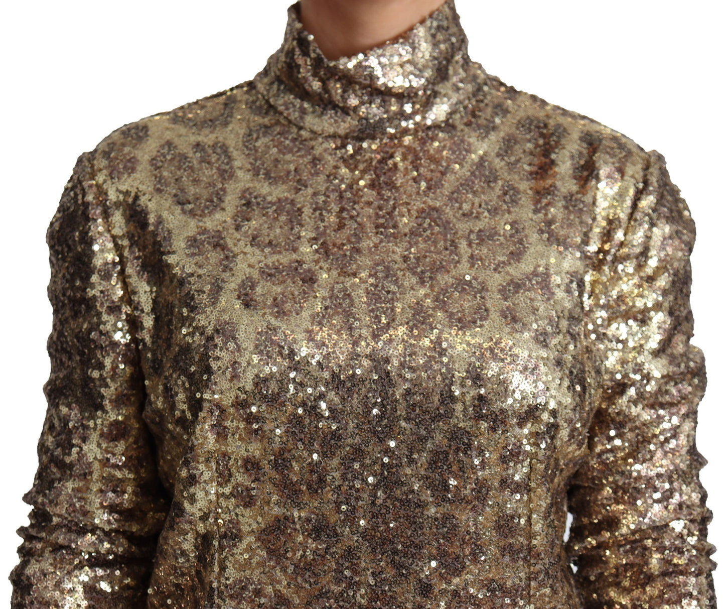 Dolce & Gabbana Sequined Turtleneck Full Zip Sweater in Brown IT46 / XL