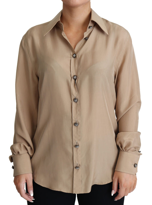 Dolce & Gabbana Elegant Beige Silk Shirt IT38 / XS