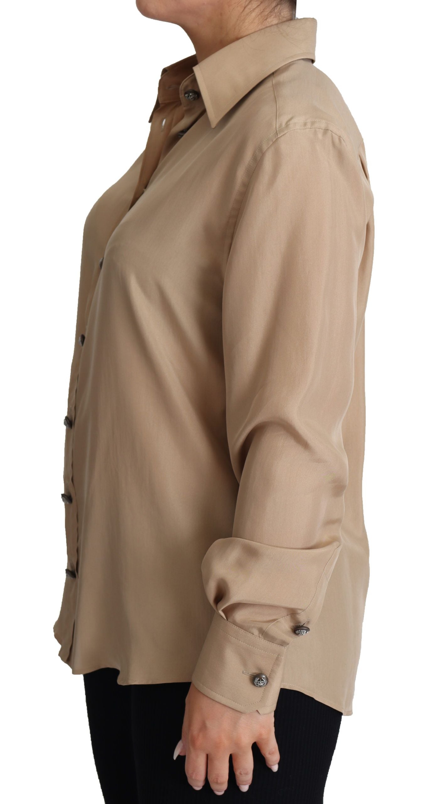 Dolce & Gabbana Elegant Beige Silk Shirt IT38 / XS