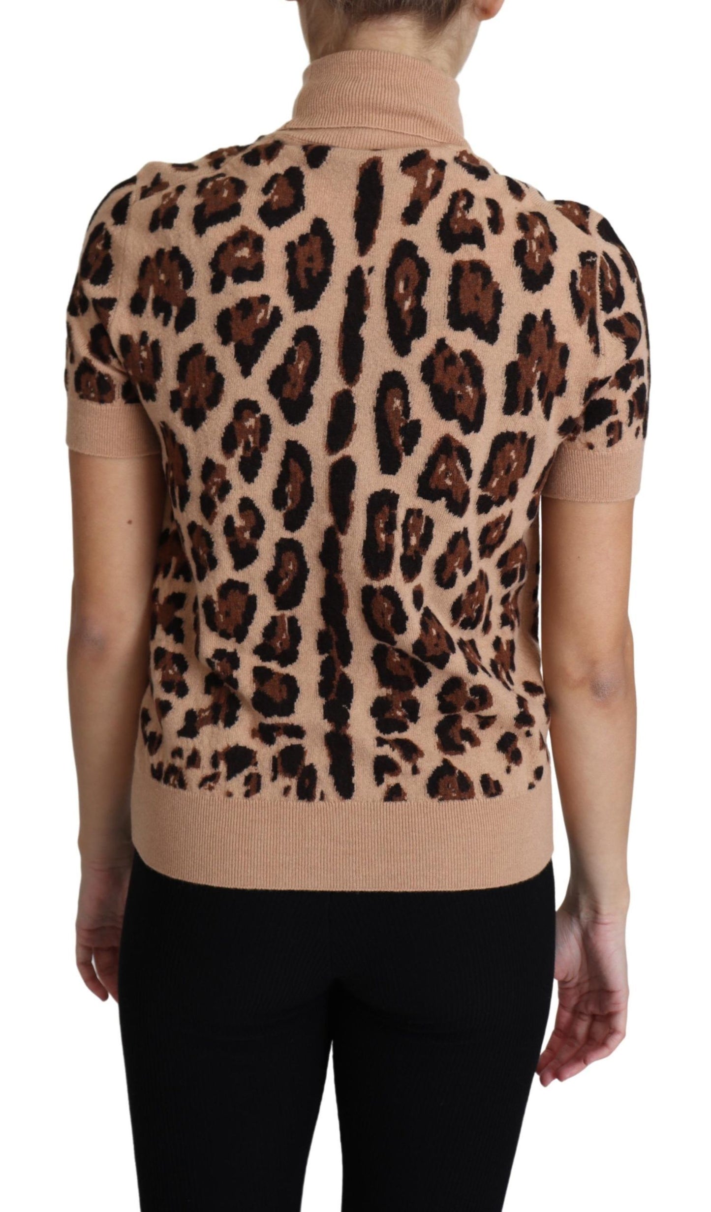 Dolce & Gabbana Elegant Leopard Print Wool Turtleneck Top IT42 | M