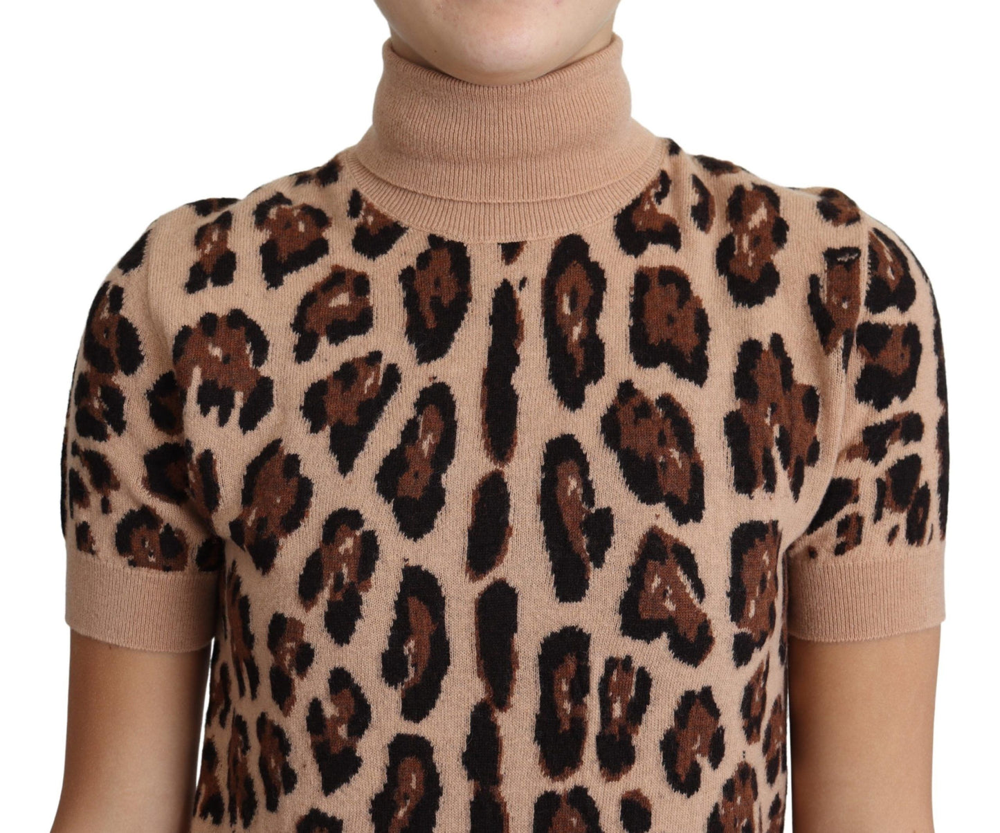 Dolce & Gabbana Elegant Leopard Print Wool Turtleneck Top IT42 | M