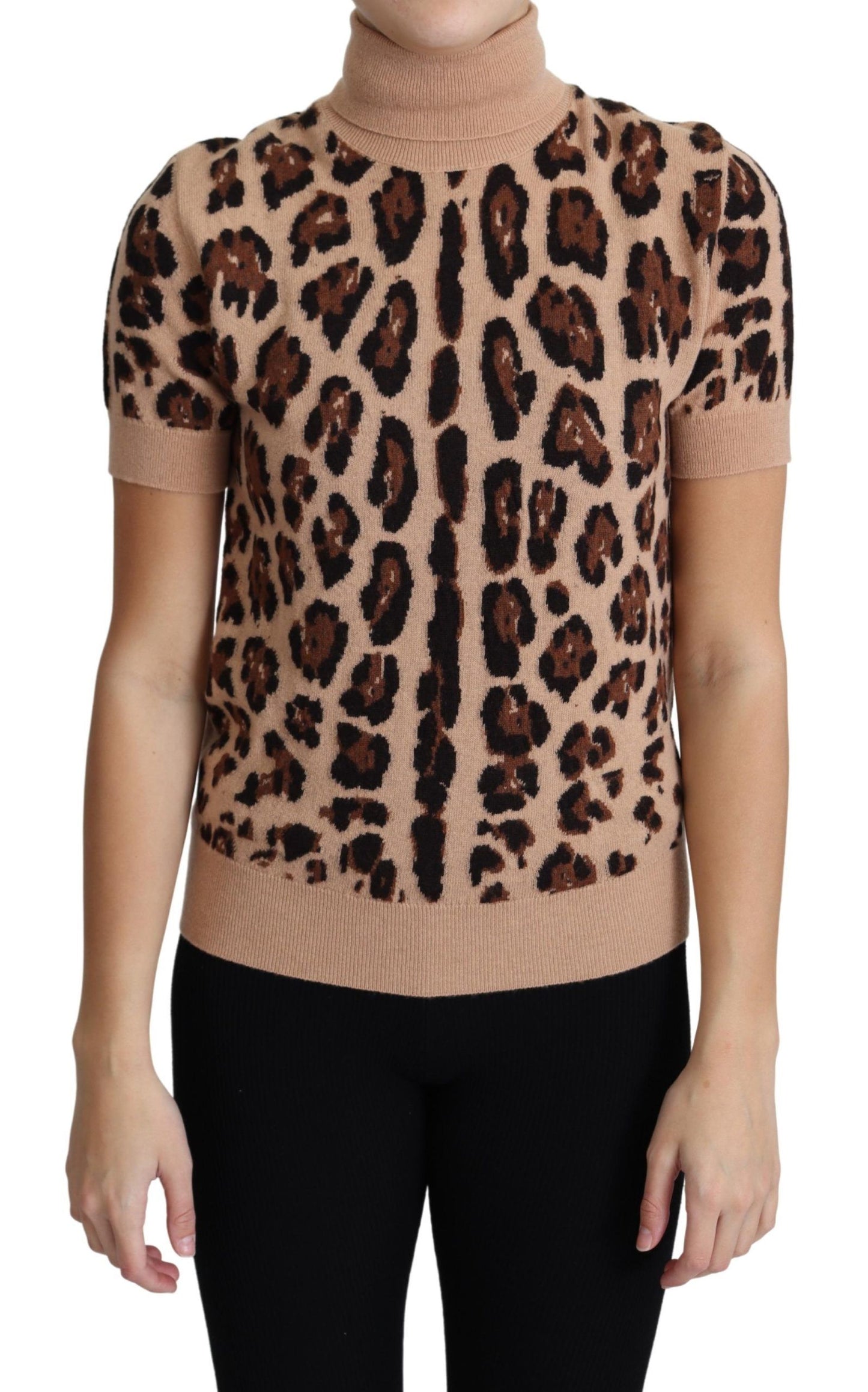 Dolce & Gabbana Elegant Leopard Print Wool Turtleneck Top IT42 | M