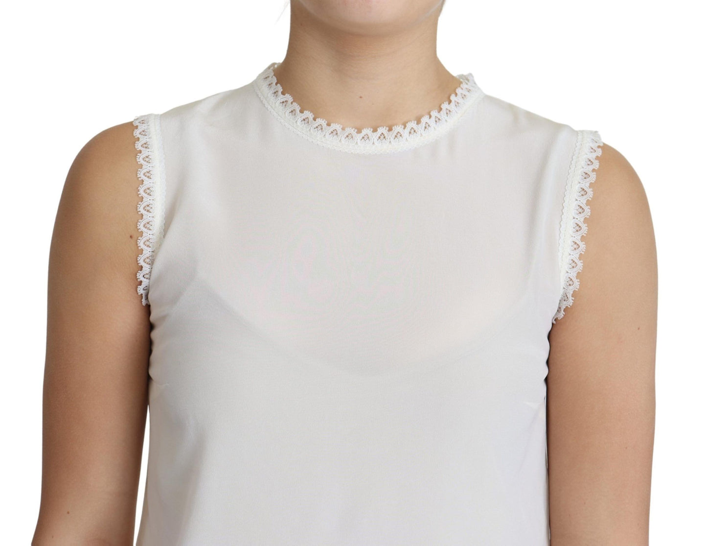 Dolce & Gabbana Elegant Silk Lace-Detailed Sleeveless Blouse IT38 | XS