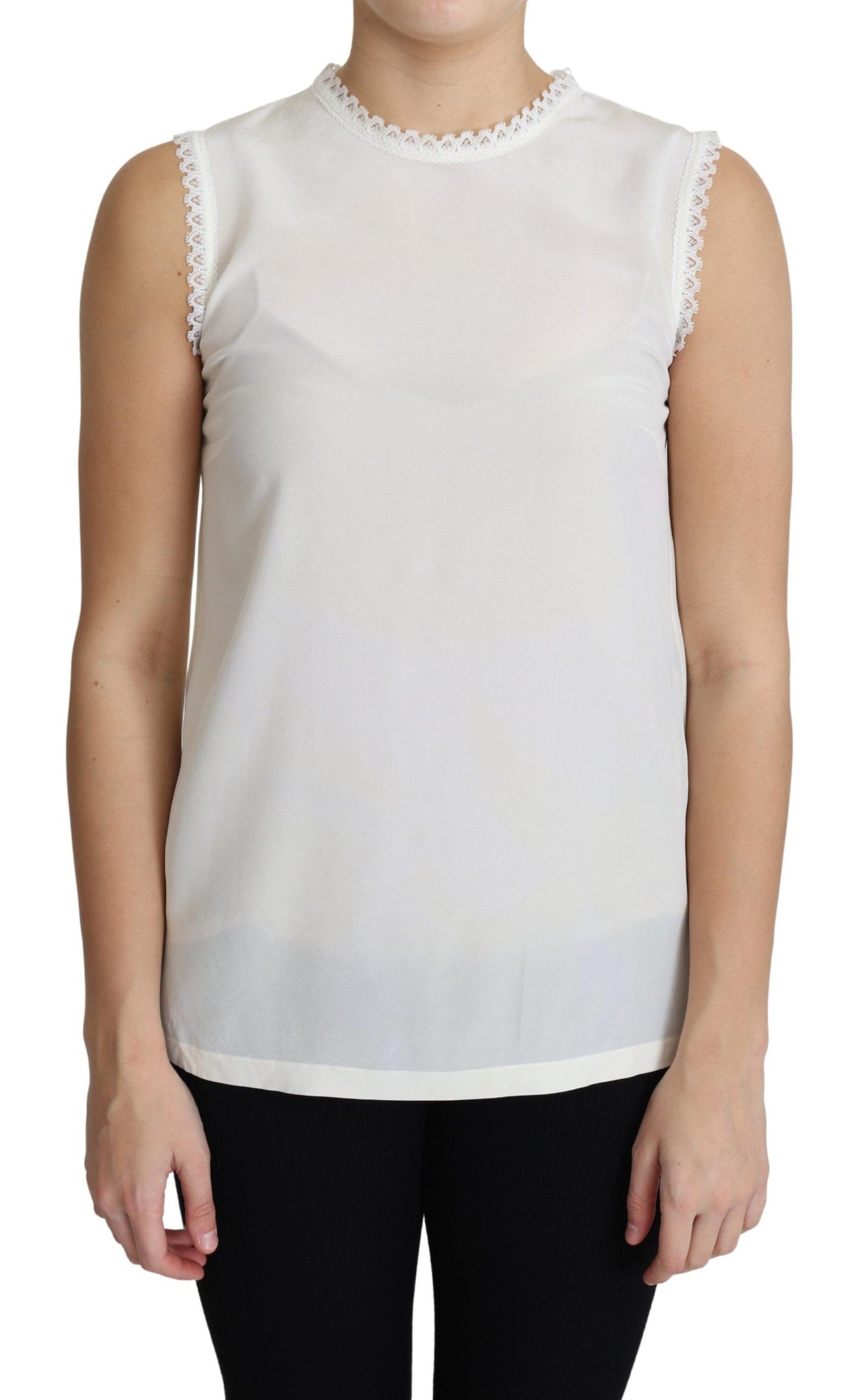 Dolce & Gabbana Elegant Silk Lace-Detailed Sleeveless Blouse IT38 | XS