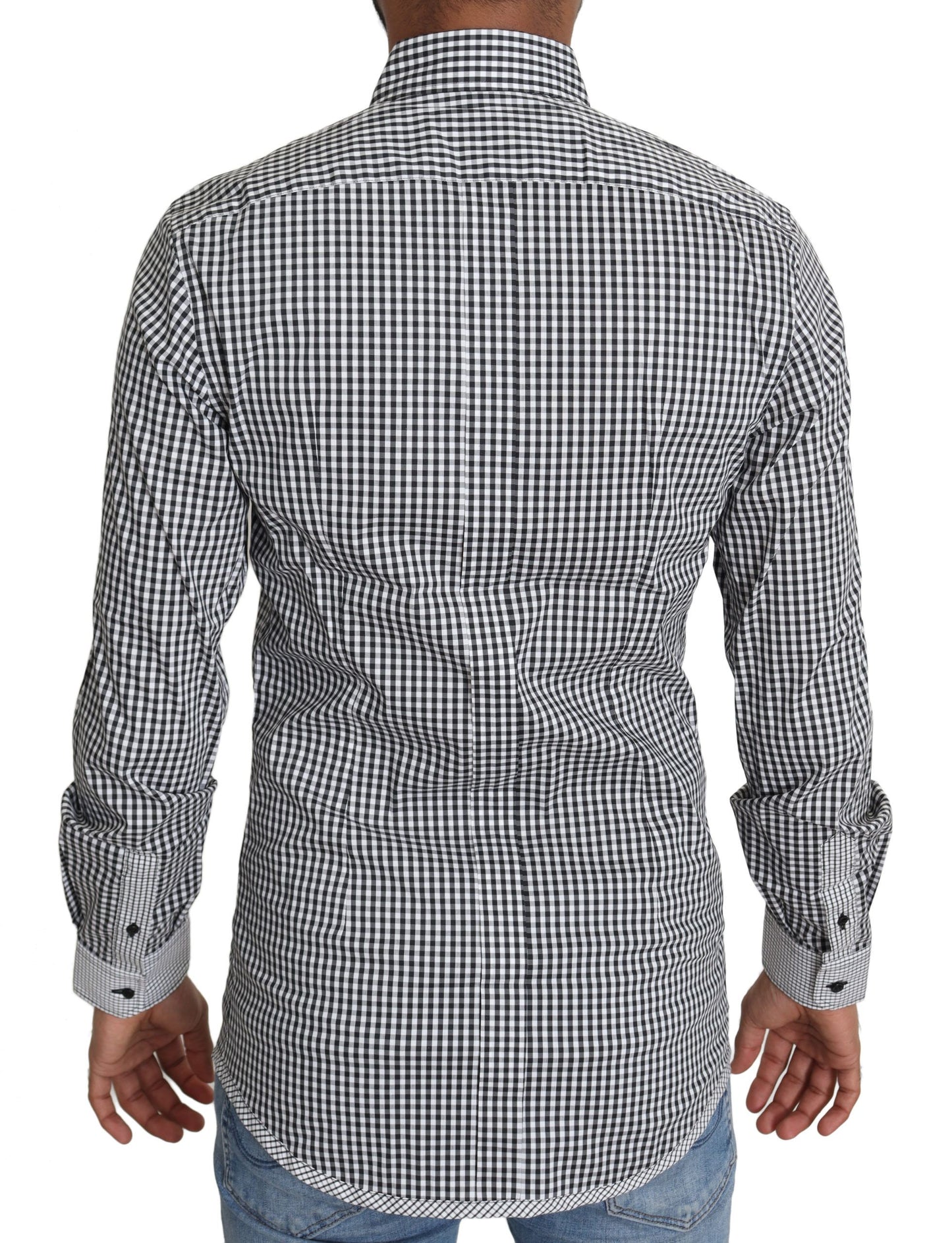 Dolce & Gabbana Elegant Black & White Checkered Gold Casual Shirt IT37 / XS