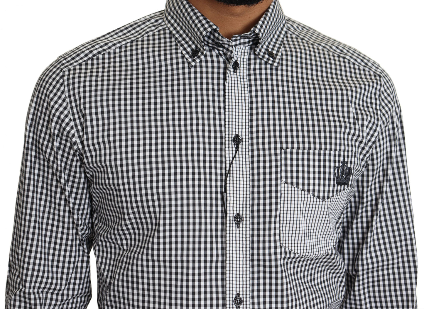 Dolce & Gabbana Elegant Black & White Checkered Gold Casual Shirt IT37 / XS