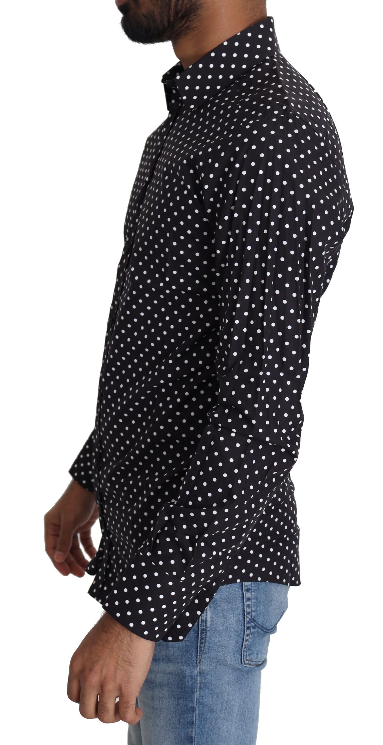 Dolce & Gabbana Elegant Polka Dot Men's Long Sleeve Shirt IT37 / XS