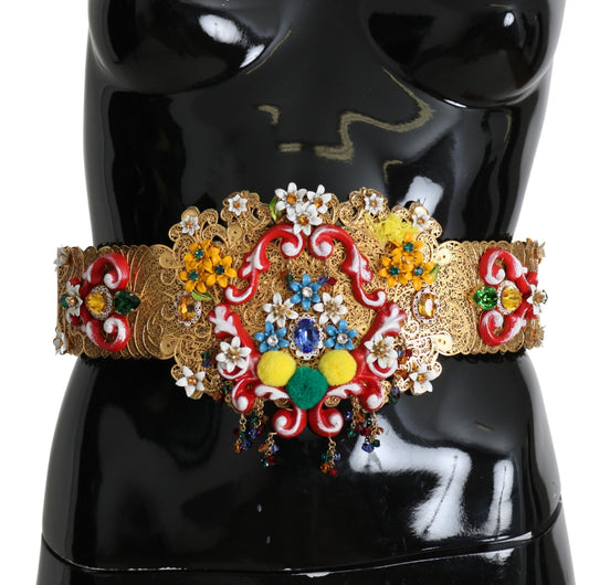 Dolce & Gabbana Golden Floral Crystal Embellished Waist Belt IT42 / M