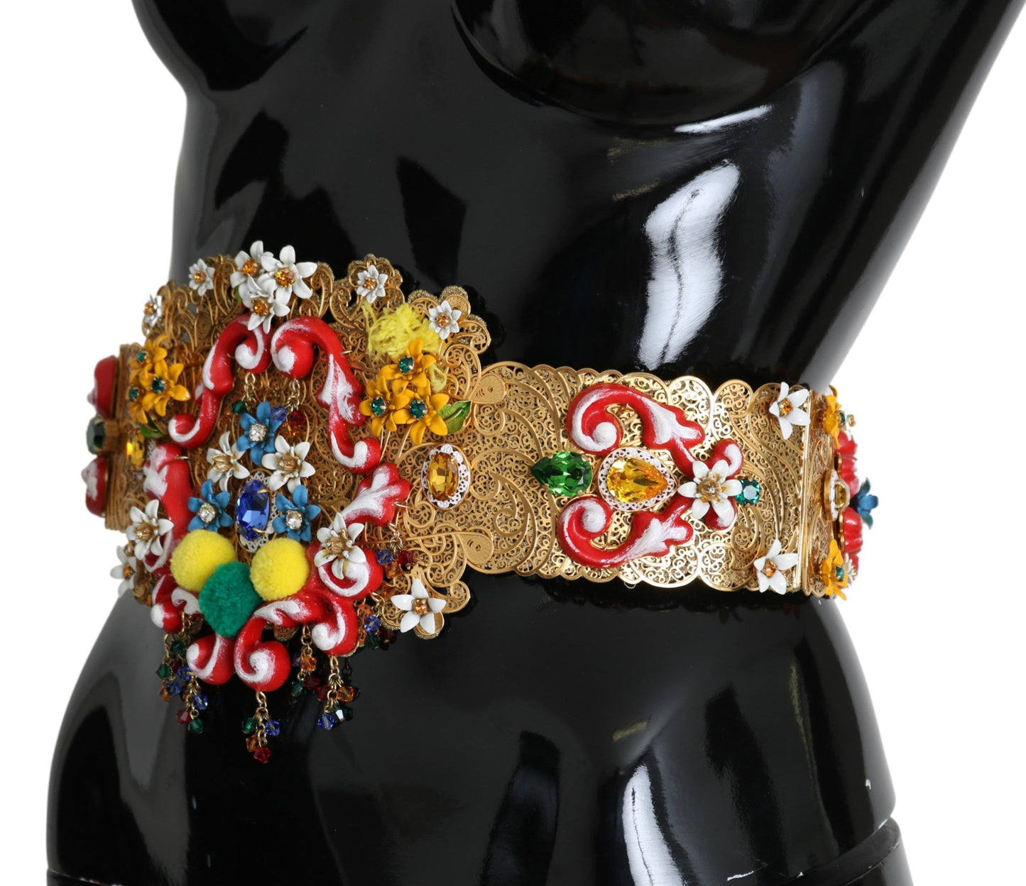 Dolce & Gabbana Golden Floral Crystal Embellished Waist Belt IT42 / M