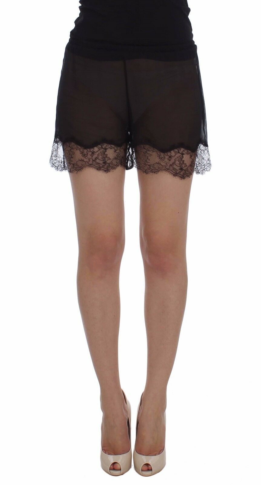 Dolce & Gabbana Elegant Black Floral Lace Silk Shorts IT2 / S