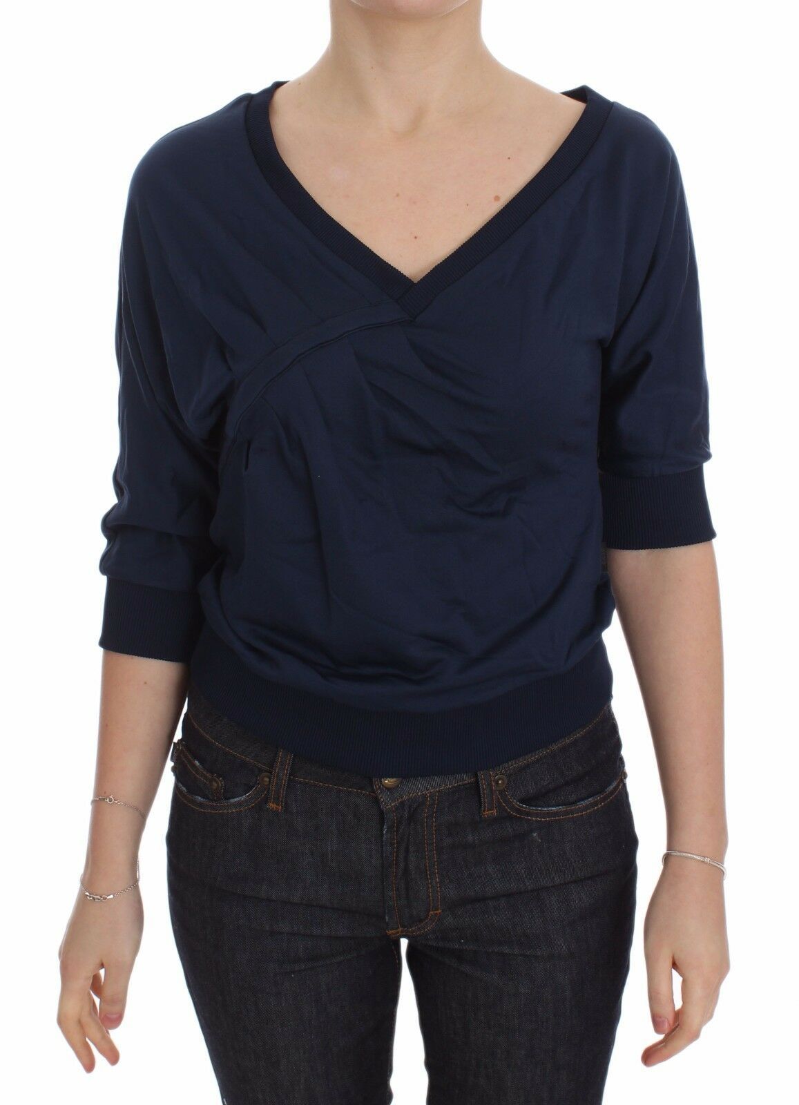 Exte Elegant Deep V-Neck Sweater in Blue IT40 | S