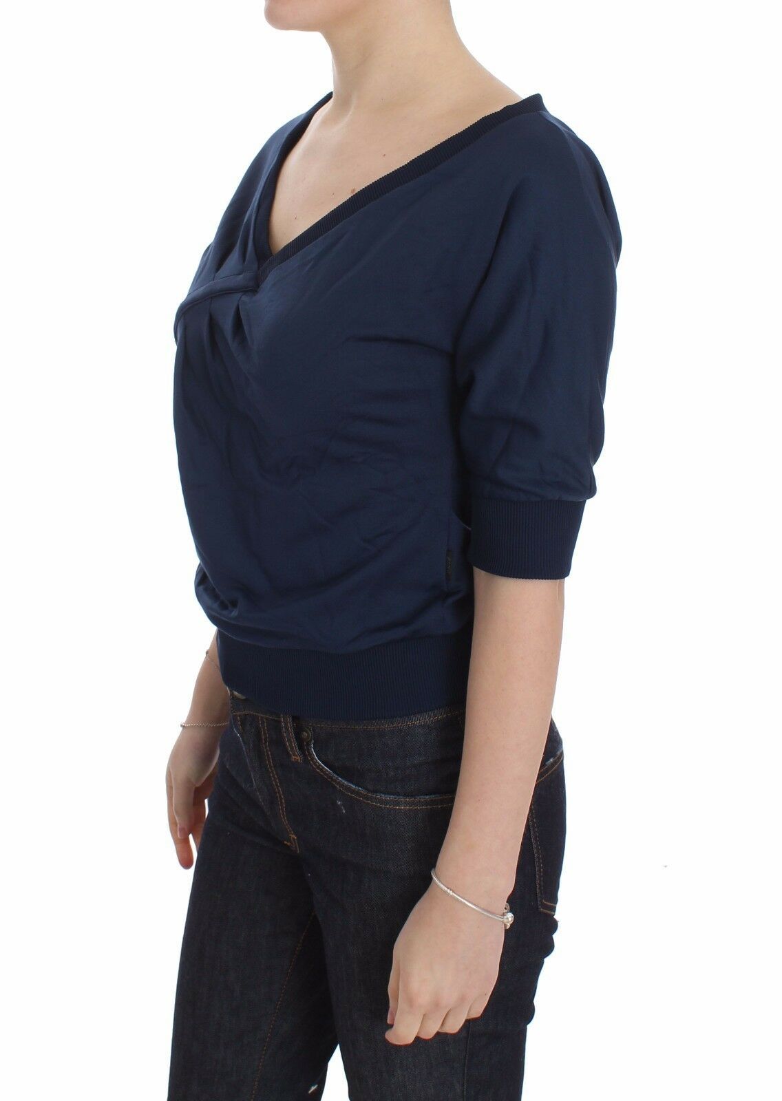 Exte Elegant Deep V-Neck Sweater in Blue IT40 | S