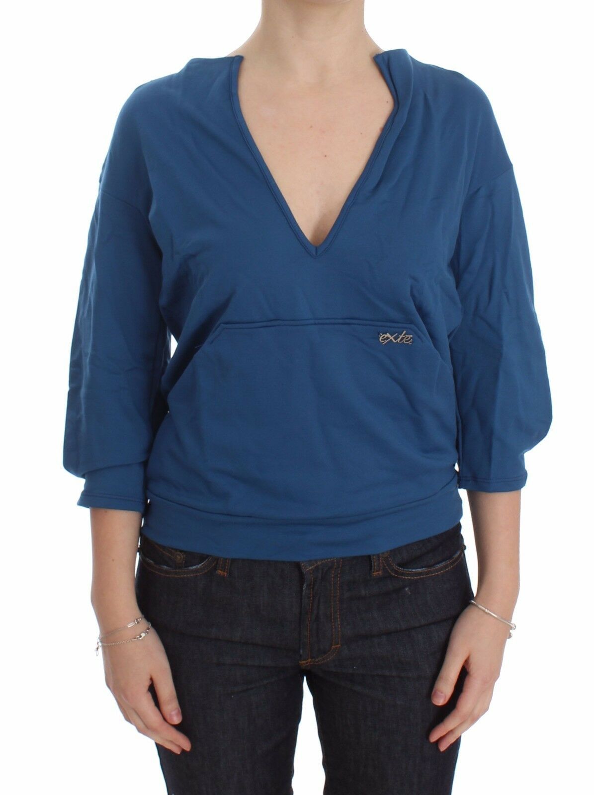 Exte Elegant Deep V-Neck Sweater in Blue IT40 | S