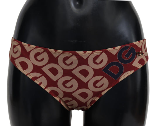 Dolce & Gabbana Chic Maroon Beige Logo Print Bikini Bottom IT2 / S