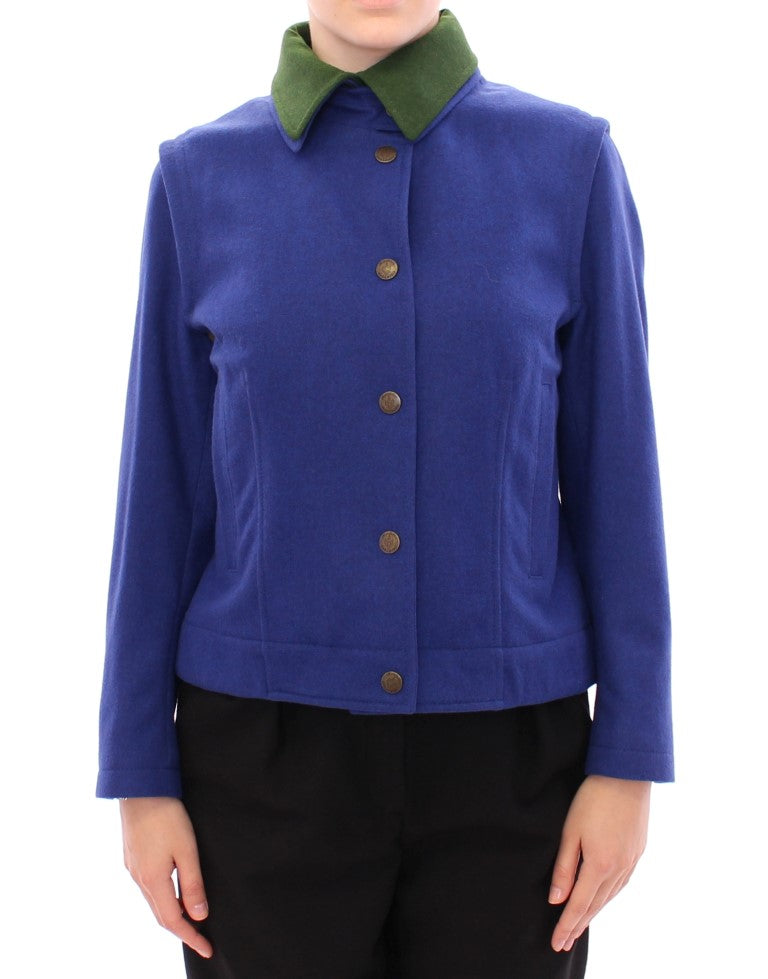 Andrea Incontri Elegant Blue Wool Jacket with Removable Collar IT38 | S