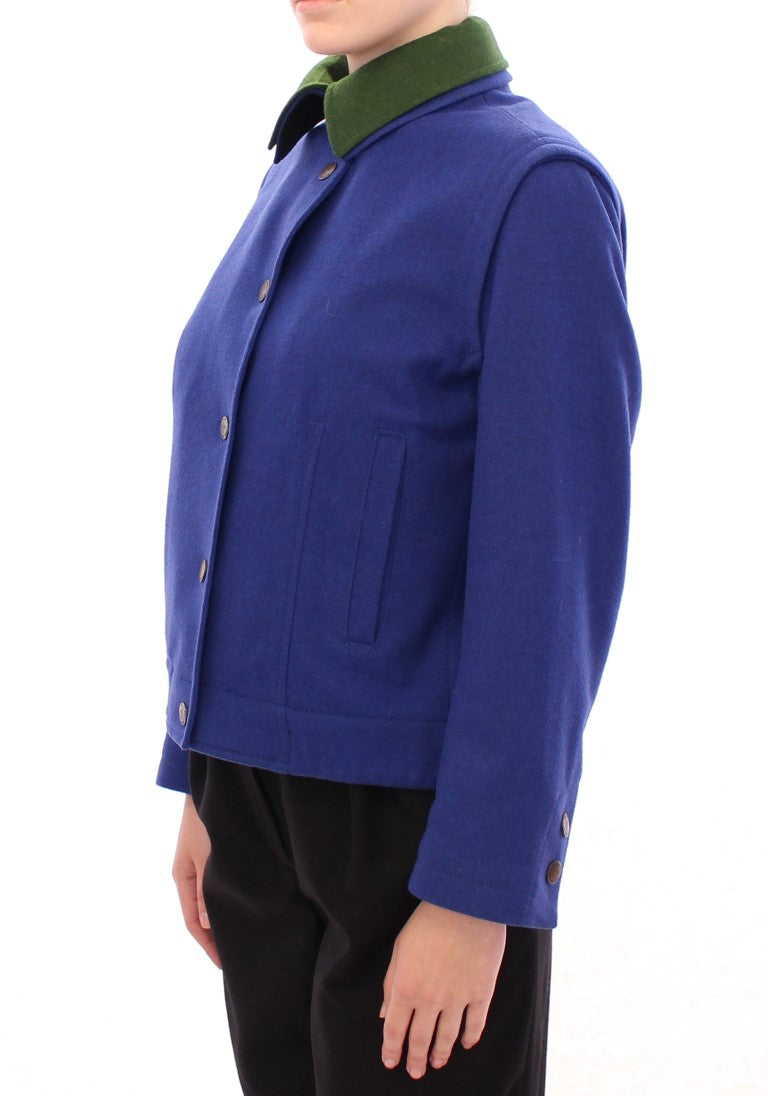 Andrea Incontri Elegant Blue Wool Jacket with Removable Collar IT38 | S