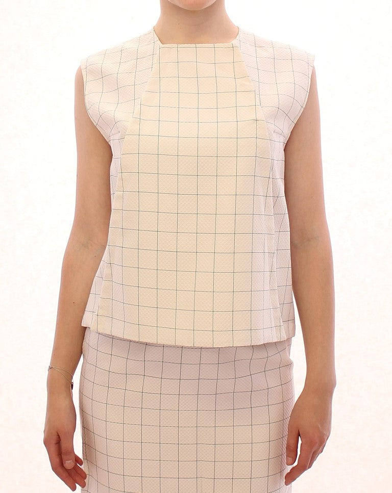 Andrea Incontri Chic White Sleeveless Cotton Shirt Top IT42 | M