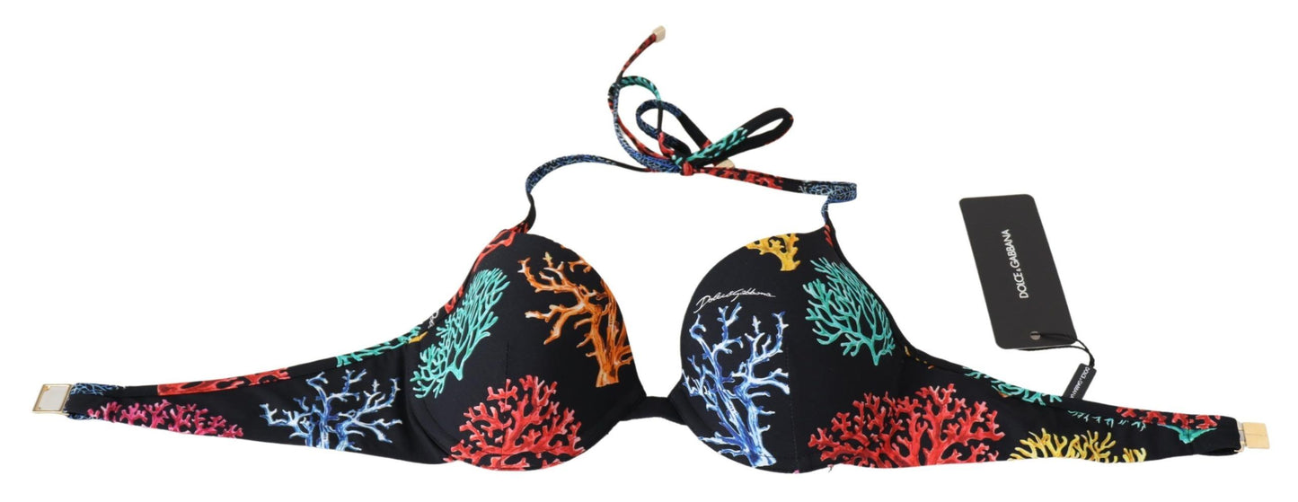 Dolce & Gabbana Chic Black Coral Print Bikini Top IT1 / XS