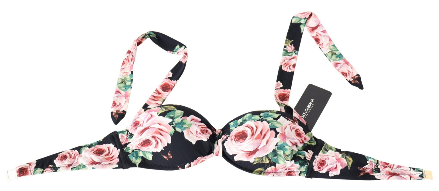 Dolce & Gabbana Elegant Black Floral Bikini Top IT1 / XS