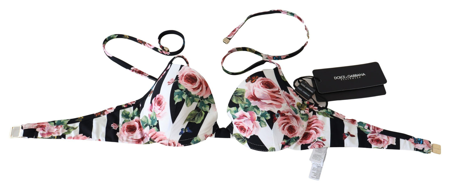 Dolce & Gabbana Chic Rose Print Bikini Top for Elegant Beach Days IT1 / XS