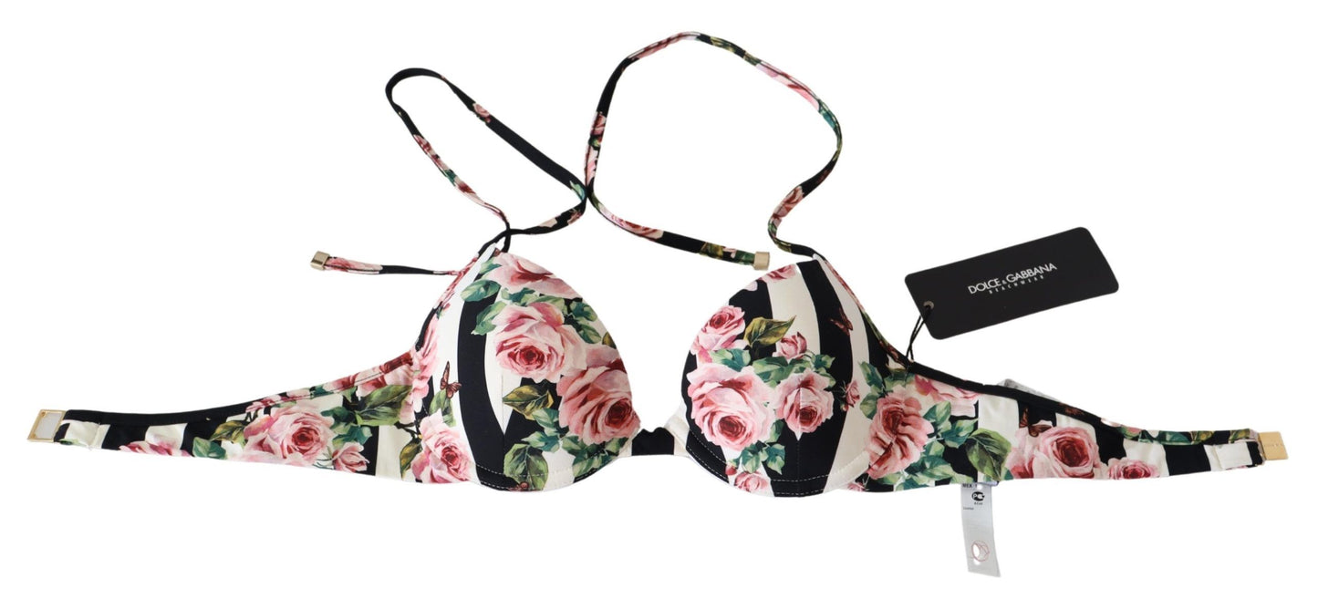 Dolce & Gabbana Elegant Rose Print Bikini Top IT1 / XS