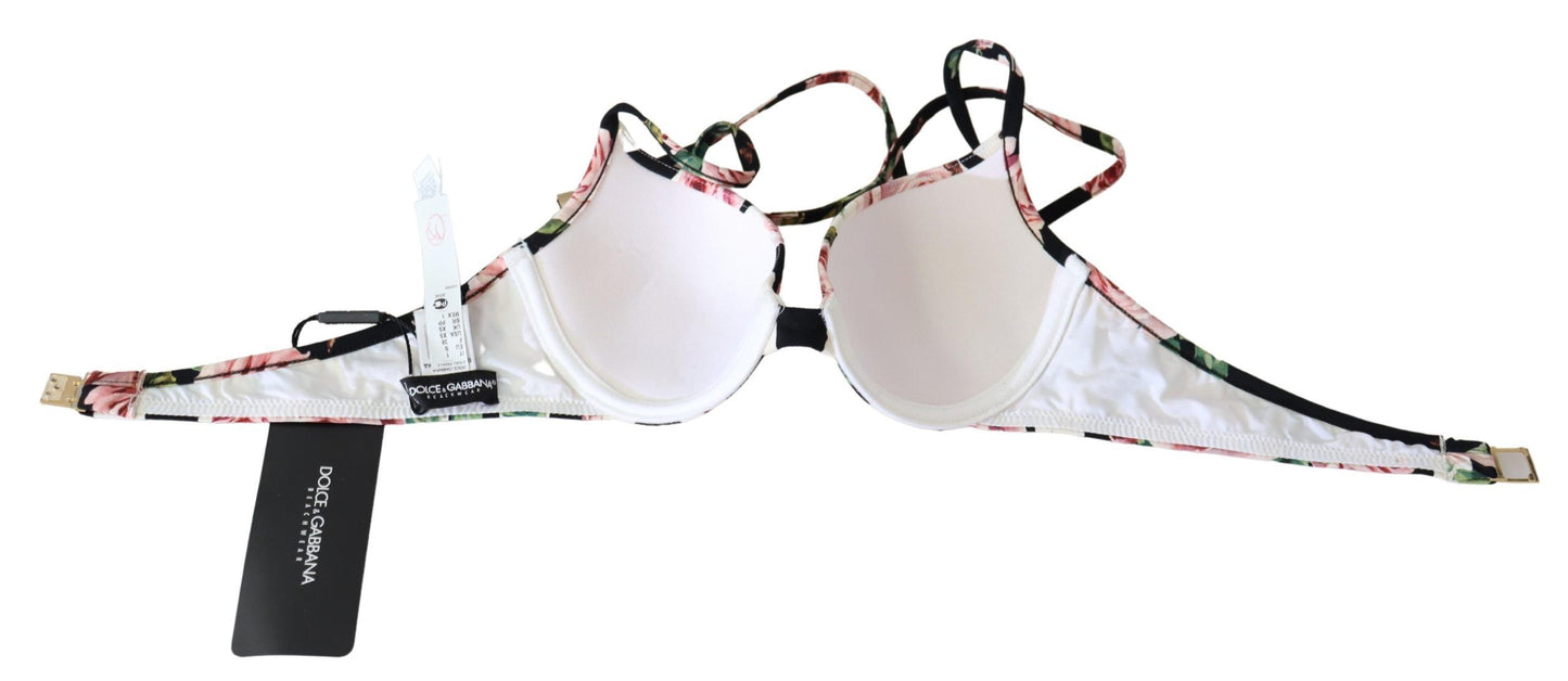 Dolce & Gabbana Elegant Rose Print Bikini Top IT1 / XS