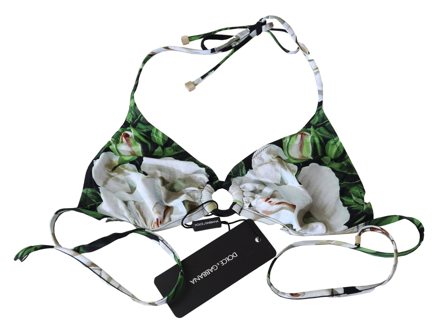 Dolce & Gabbana Floral Print Bikini Top with Logo Clasp IT / XS