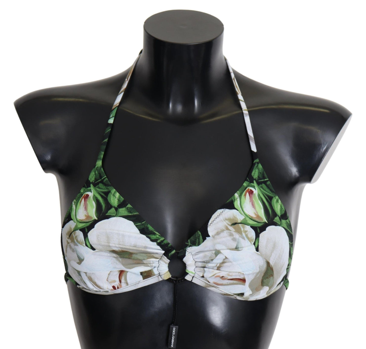 Dolce & Gabbana Floral Print Bikini Top with Logo Clasp IT / XS