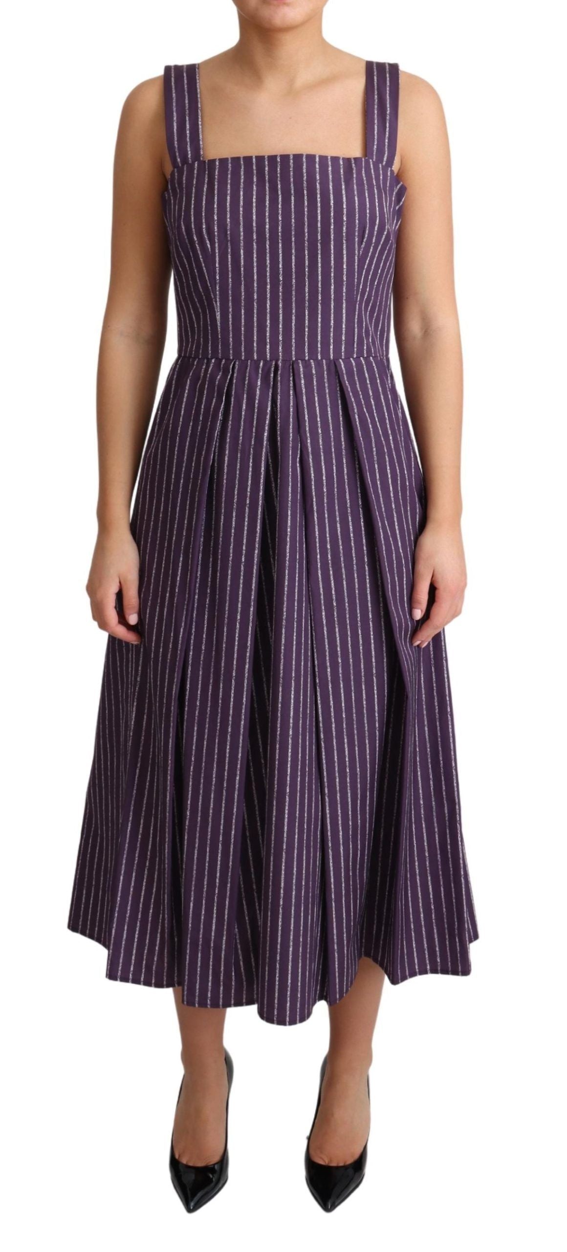 Dolce & Gabbana Elegant Sleeveless A-Line Purple Stripe Dress IT42 / M