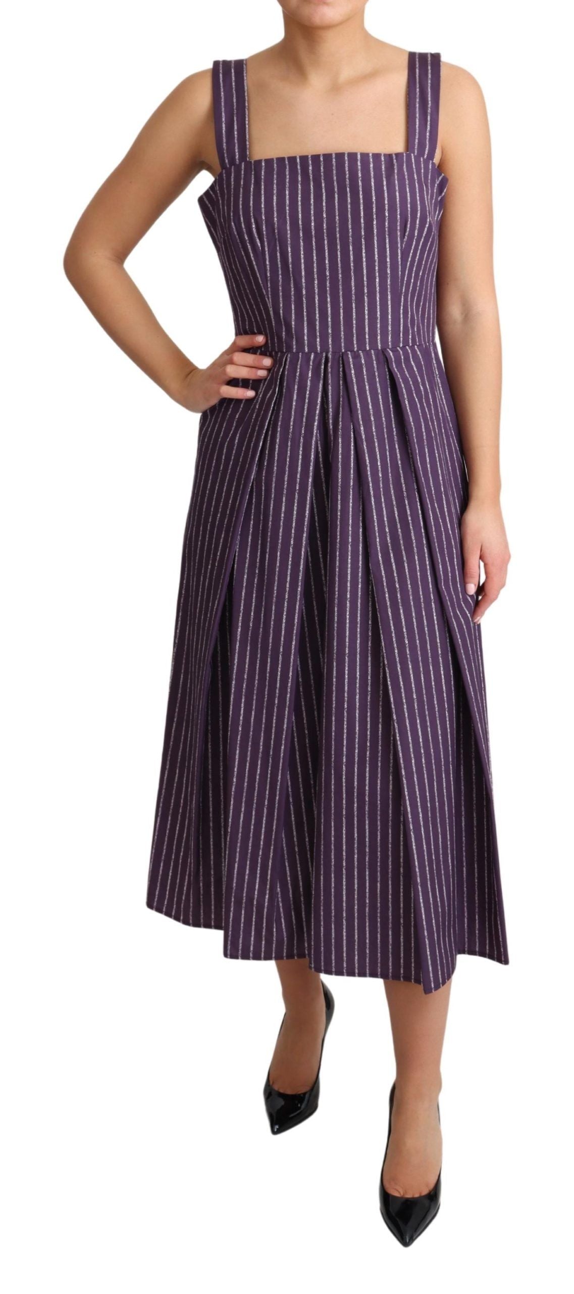 Dolce & Gabbana Elegant Sleeveless A-Line Purple Stripe Dress IT42 / M