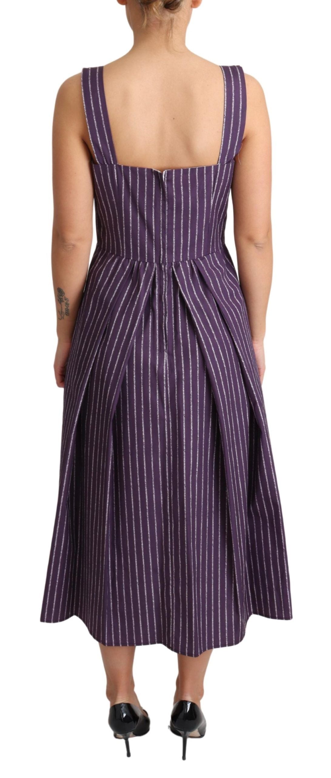 Dolce & Gabbana Elegant Sleeveless A-Line Purple Stripe Dress IT42 / M