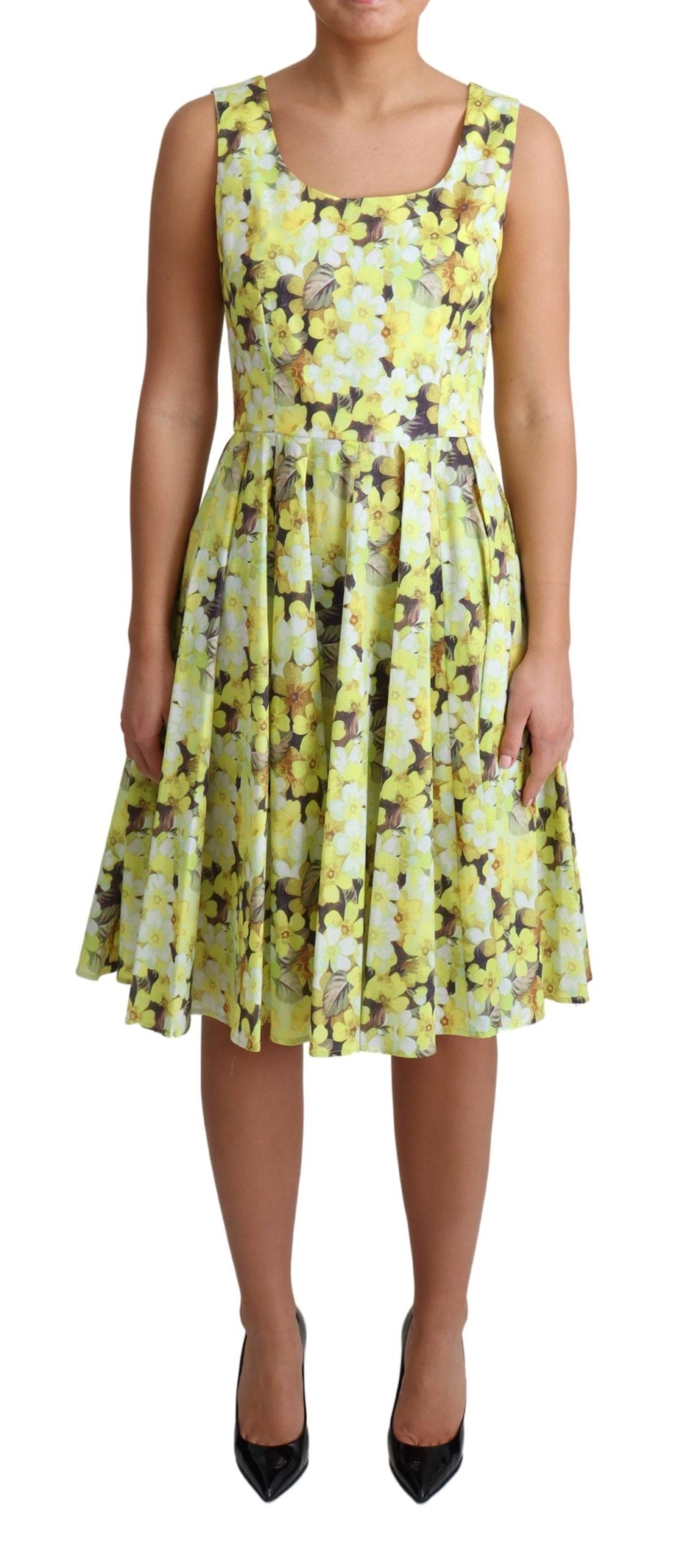 Dolce & Gabbana Elegant Yellow Floral A-Line Sleeveless Dress IT38 | XS