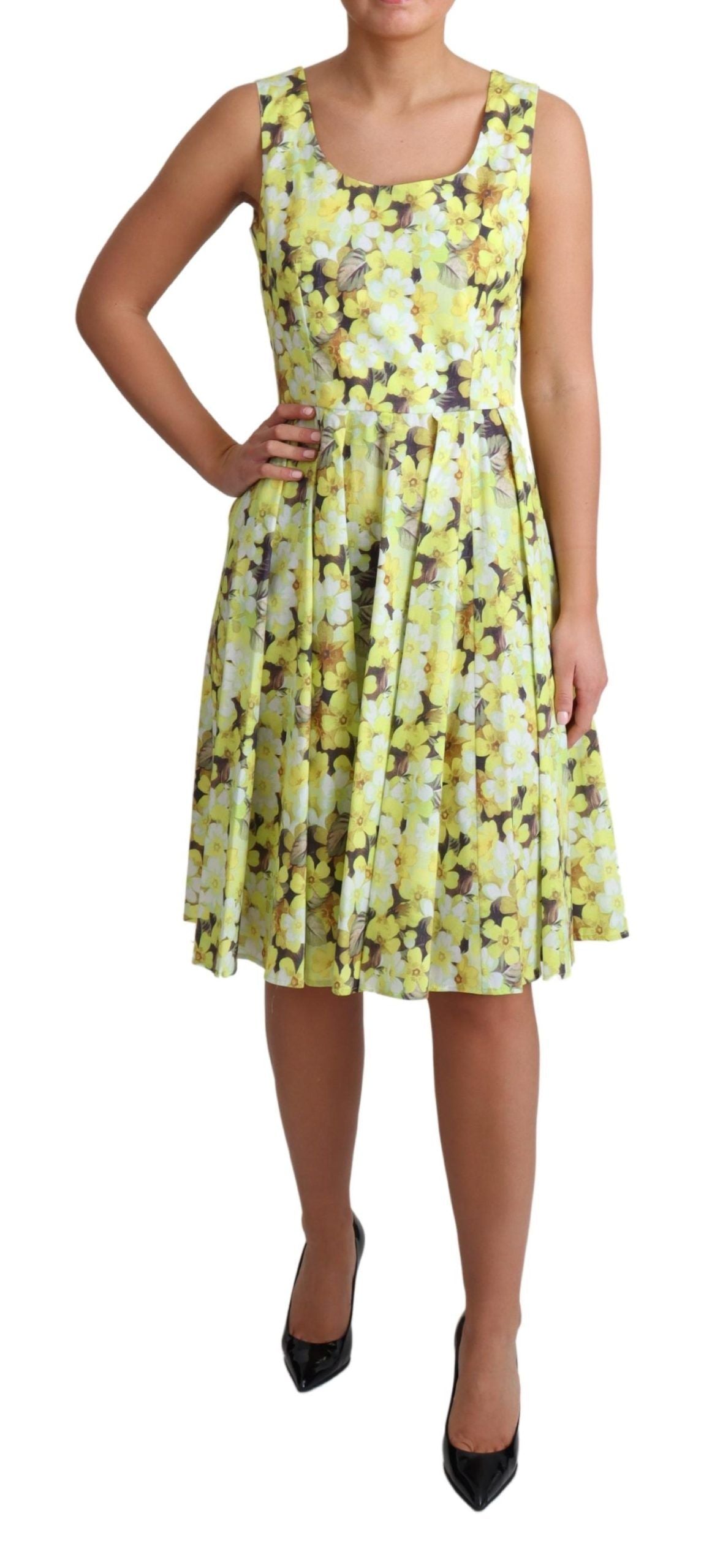 Dolce & Gabbana Elegant Yellow Floral A-Line Sleeveless Dress IT38 | XS