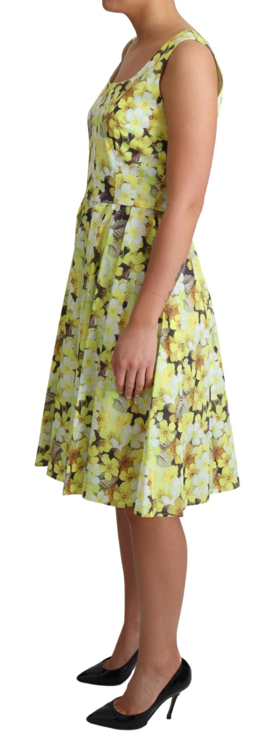 Dolce & Gabbana Elegant Yellow Floral A-Line Sleeveless Dress IT38 | XS