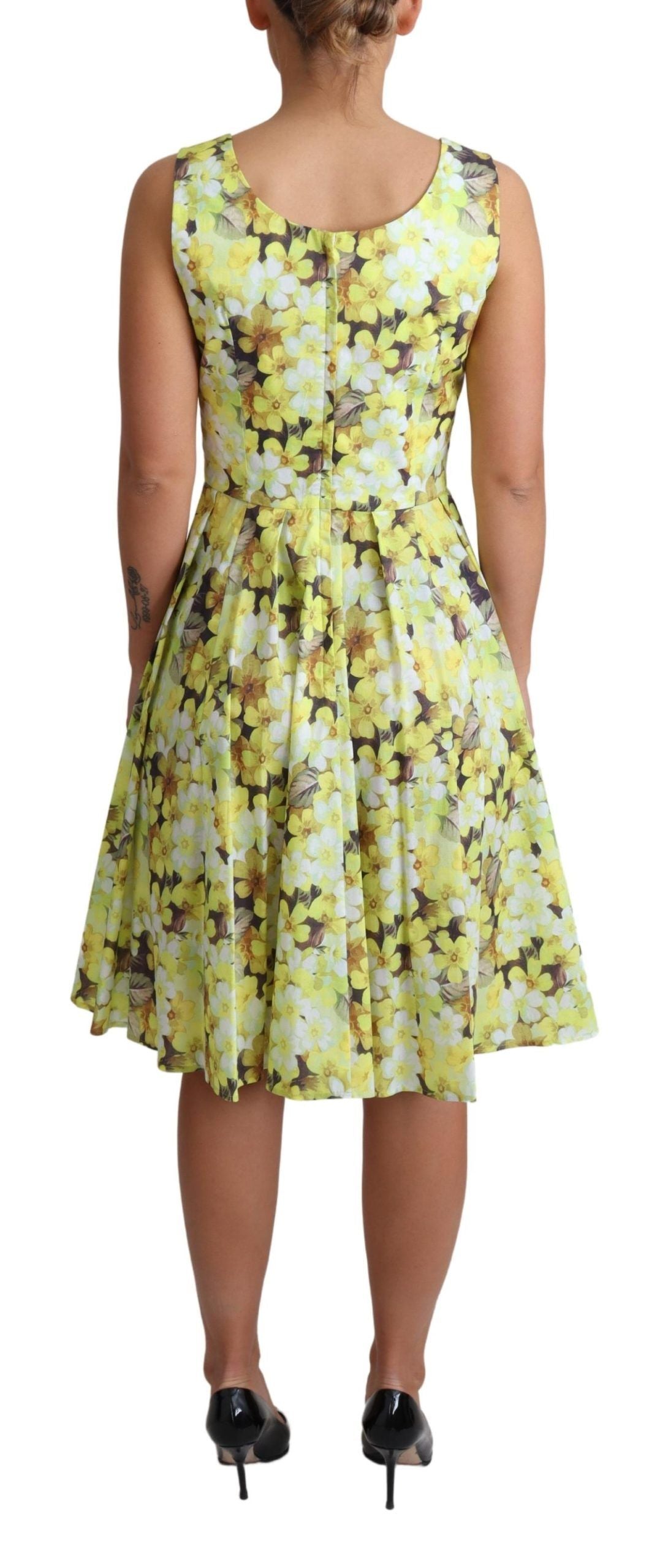 Dolce & Gabbana Elegant Yellow Floral A-Line Sleeveless Dress IT38 | XS