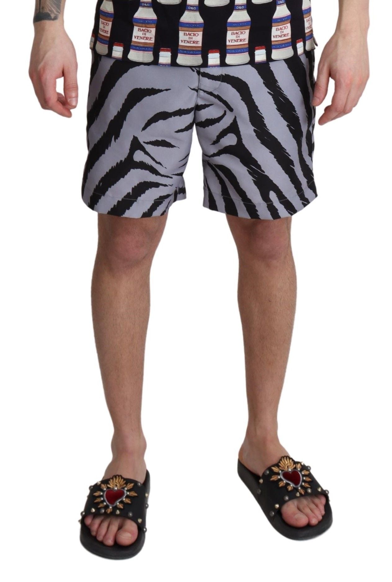 Dolce & Gabbana Elegant Gray Zebra Print Swim Trunks IT4 / S