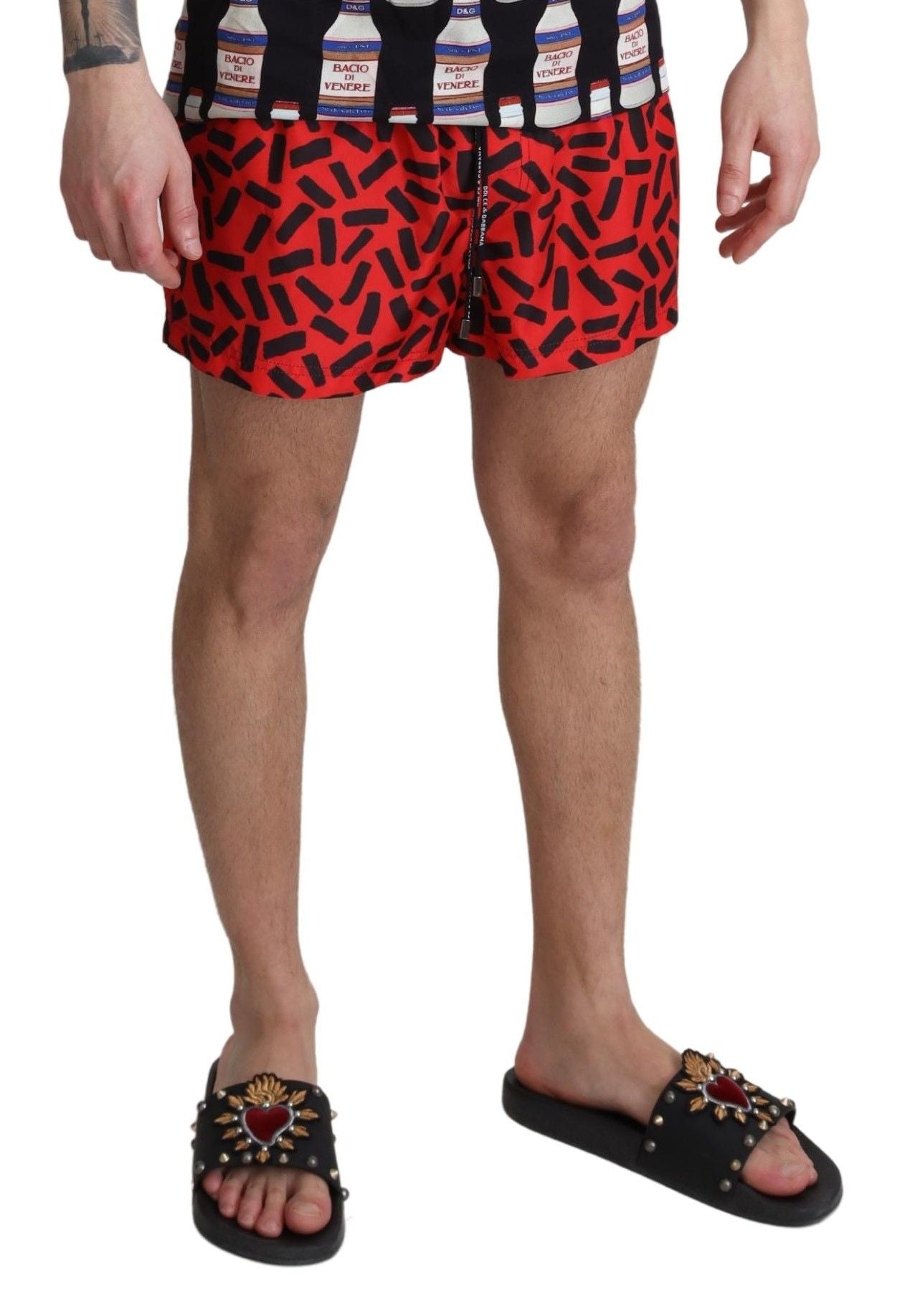 Dolce & Gabbana Radiant Red Drawstring Swim Trunks IT4 / S