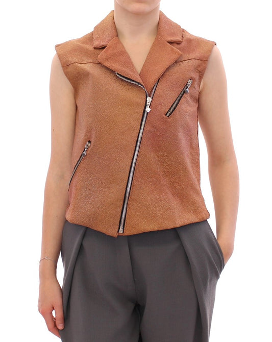 La Maison du Couturier Sleeveless Leather Couture Vest in Rich Brown IT42 | M