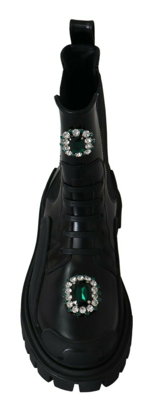 Dolce & Gabbana Elegant Black Leather Combat Boots with Crystal Detail EU35 / US4.5