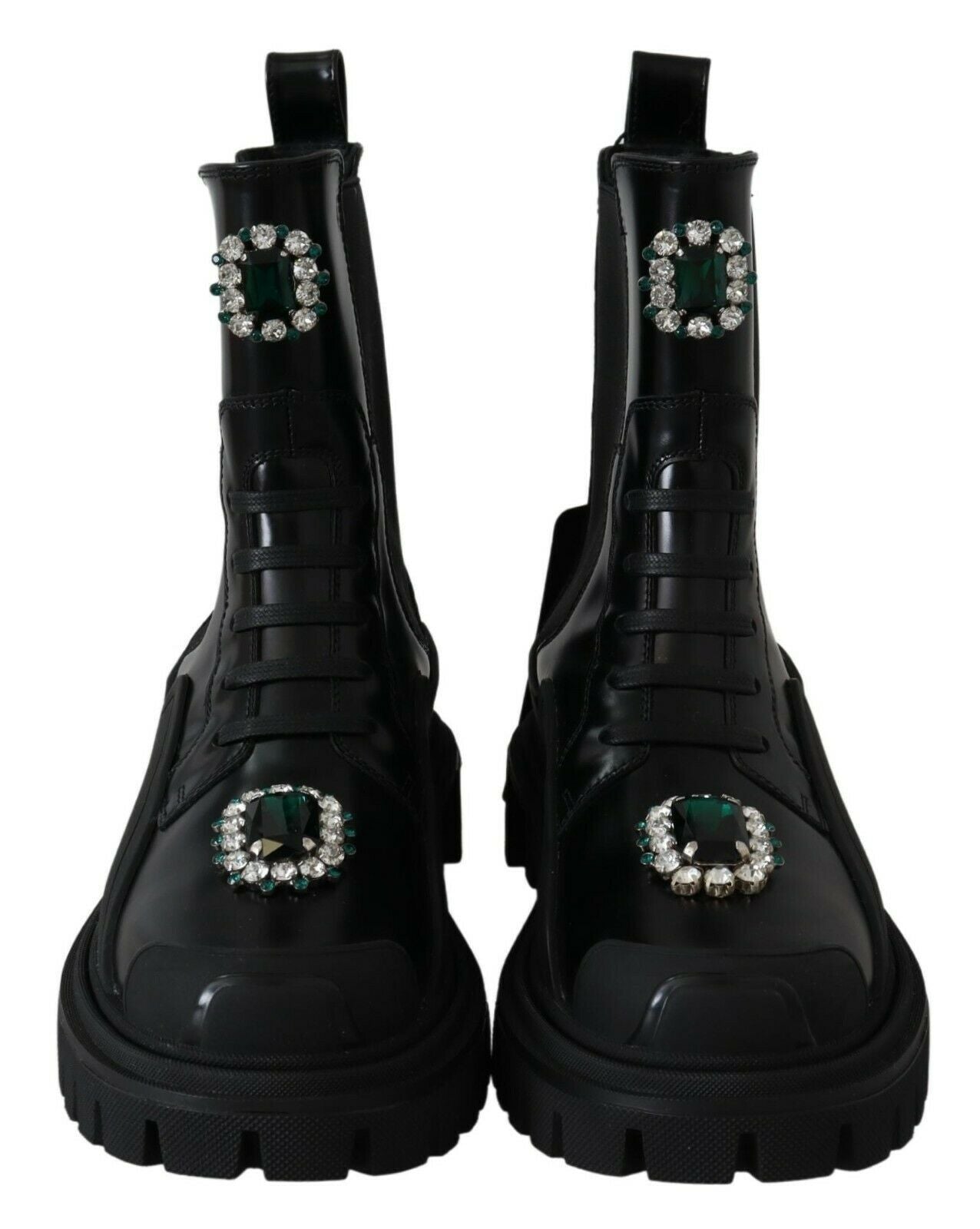 Dolce & Gabbana Elegant Black Leather Combat Boots with Crystal Detail EU35 / US4.5