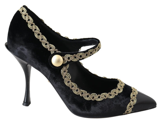 Dolce & Gabbana Elegant Velvet Patent Embroidered Pumps EU35 / US4.5