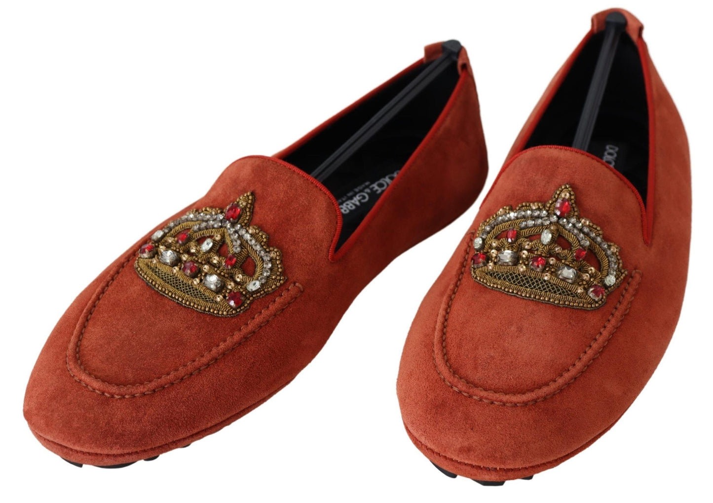 Dolce & Gabbana Opulent Orange Leather Loafers with Gold Embroidery EU40 / US7