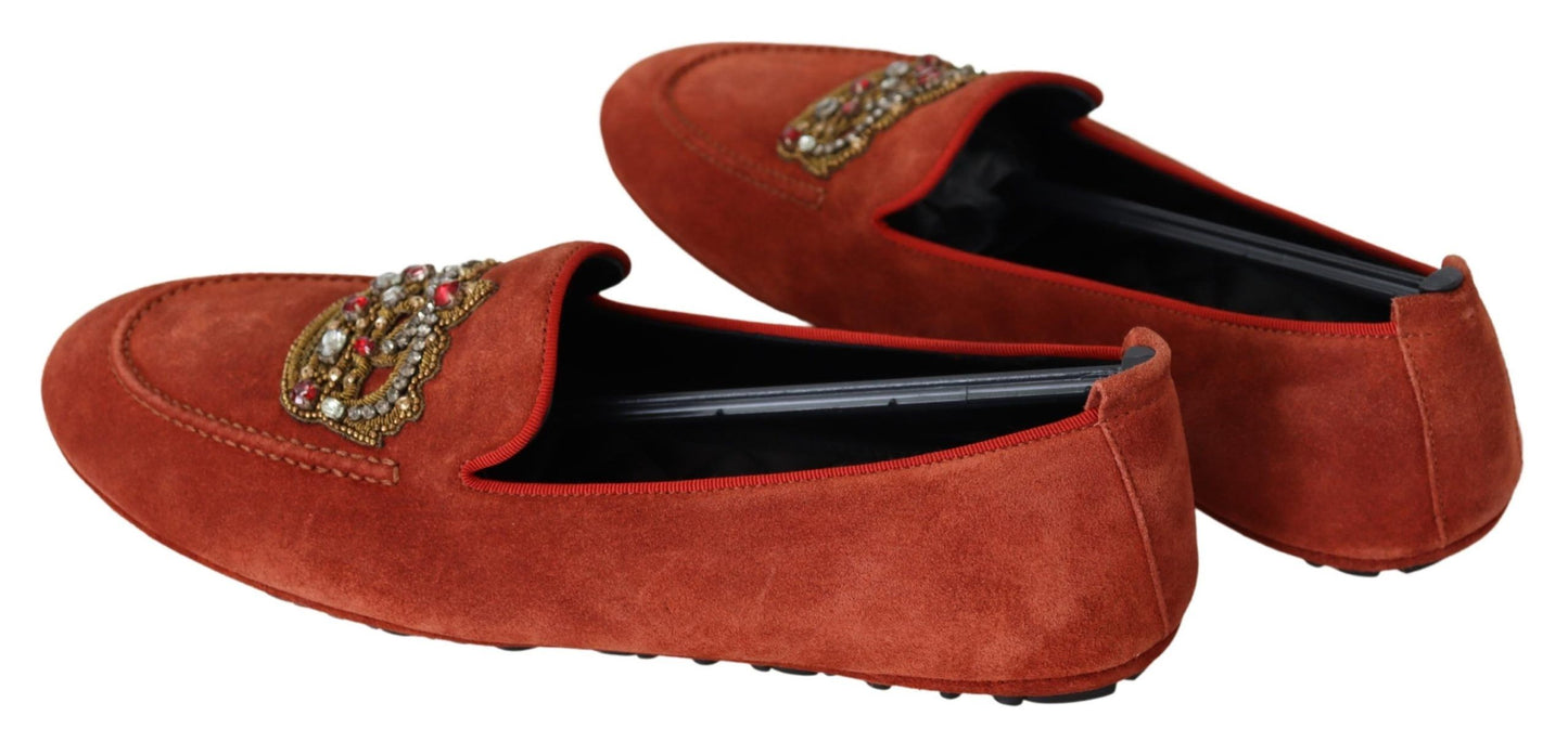 Dolce & Gabbana Opulent Orange Leather Loafers with Gold Embroidery EU40 / US7