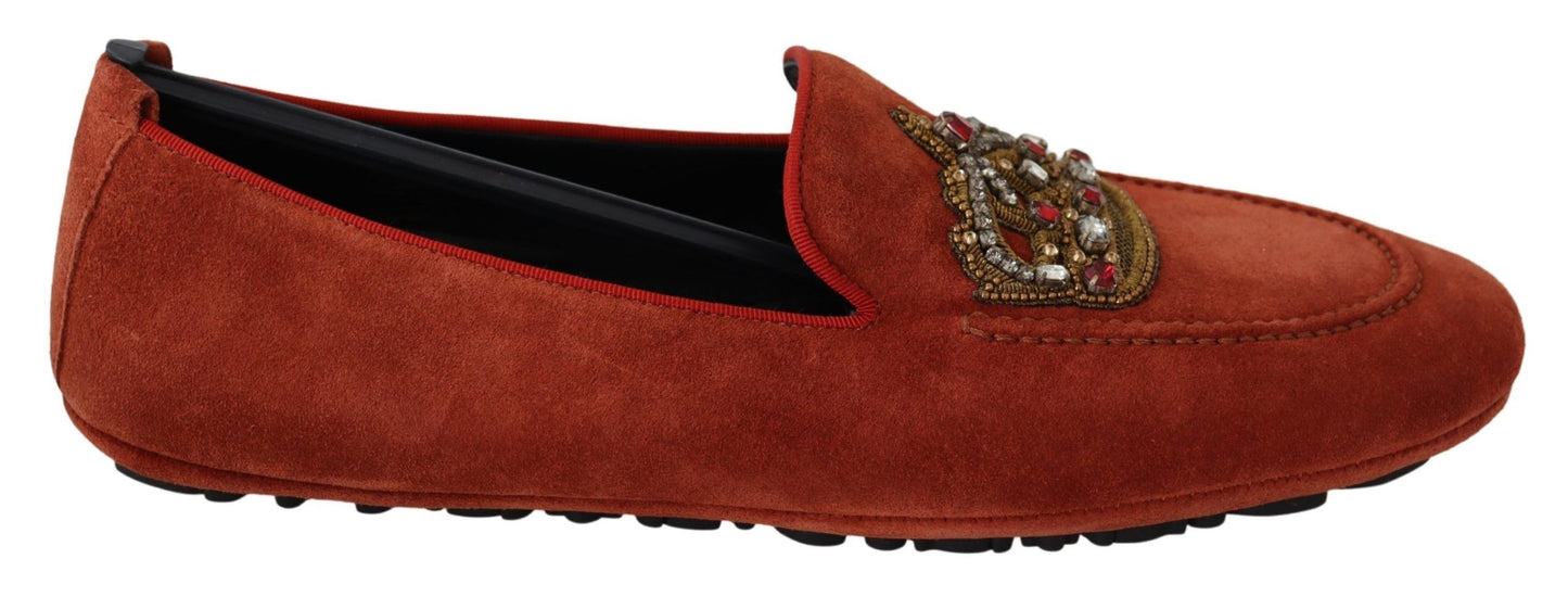 Dolce & Gabbana Opulent Orange Leather Loafers with Gold Embroidery EU40 / US7