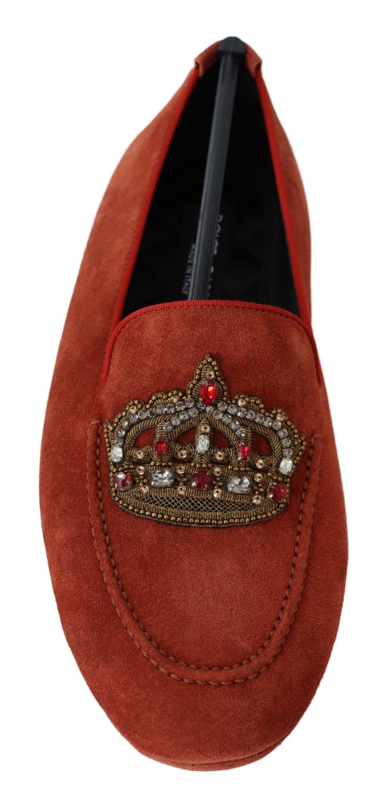 Dolce & Gabbana Opulent Orange Leather Loafers with Gold Embroidery EU40 / US7