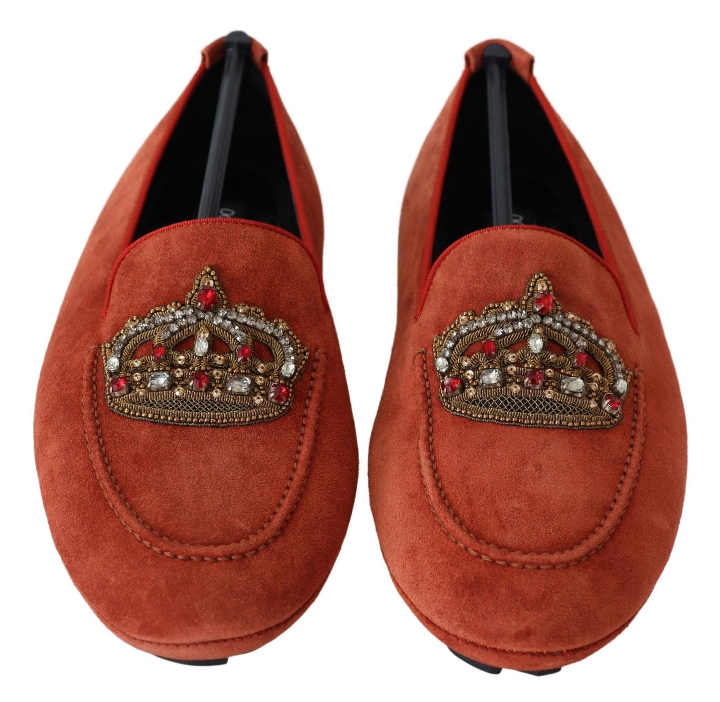 Dolce & Gabbana Opulent Orange Leather Loafers with Gold Embroidery EU40 / US7