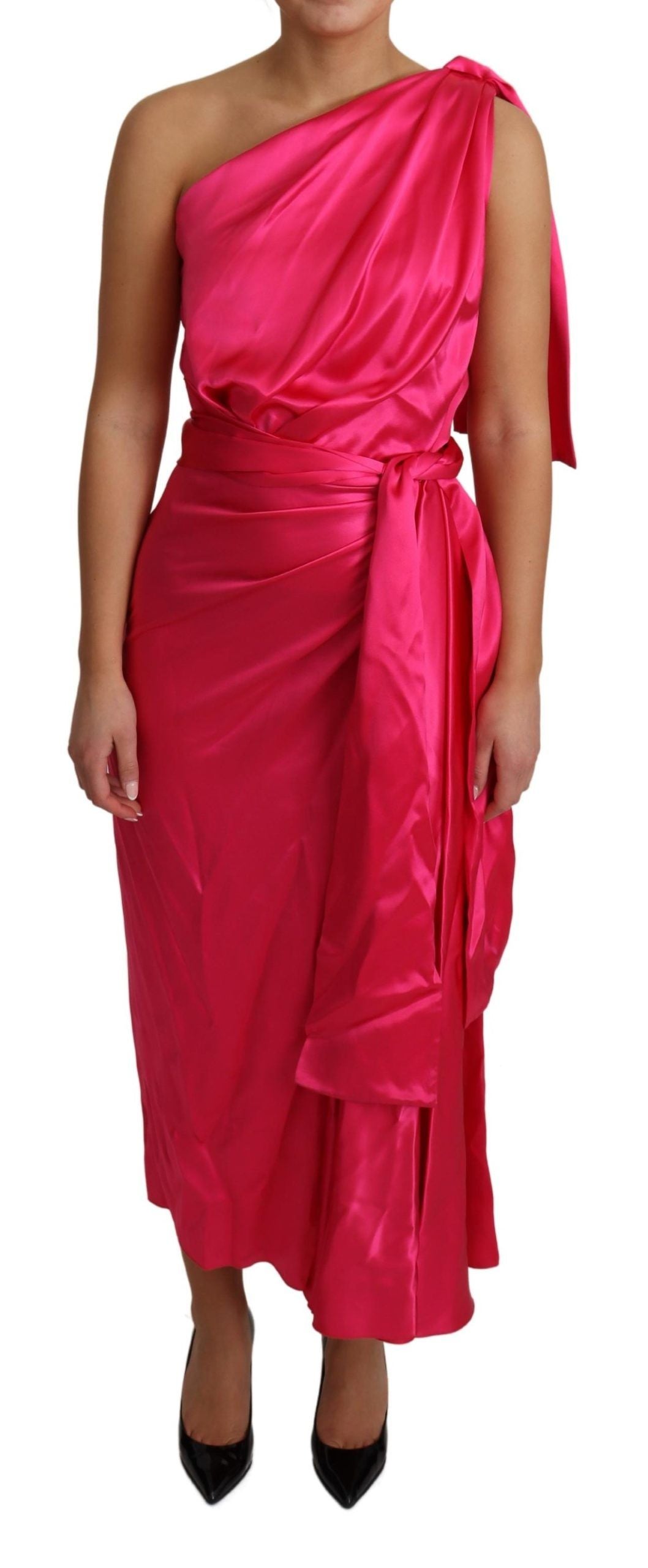 Dolce & Gabbana Elegant Fuchsia Silk One-Shoulder Wrap Dress IT38 | XS